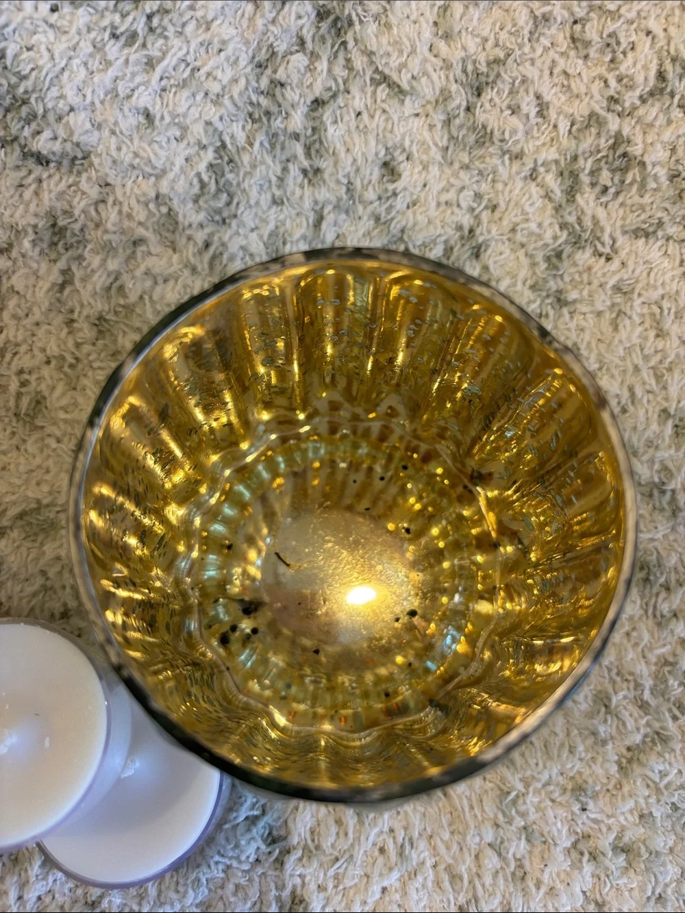 Mercury Glass Sage Green Ribbed Votive Candle Holder Koyal Pier One NWT 3x3”